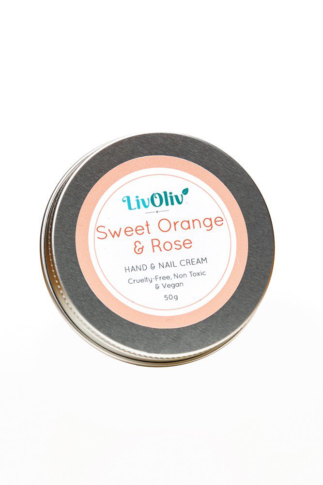 livoliv Sweet Orange and Rose cruelty free Natural Hand Cream in Silver Tin